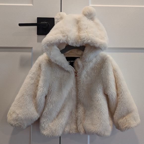 ME JANE MINI baby girl super fuzzy bear ears hooded plush cream jacket - Picture 4 of 11